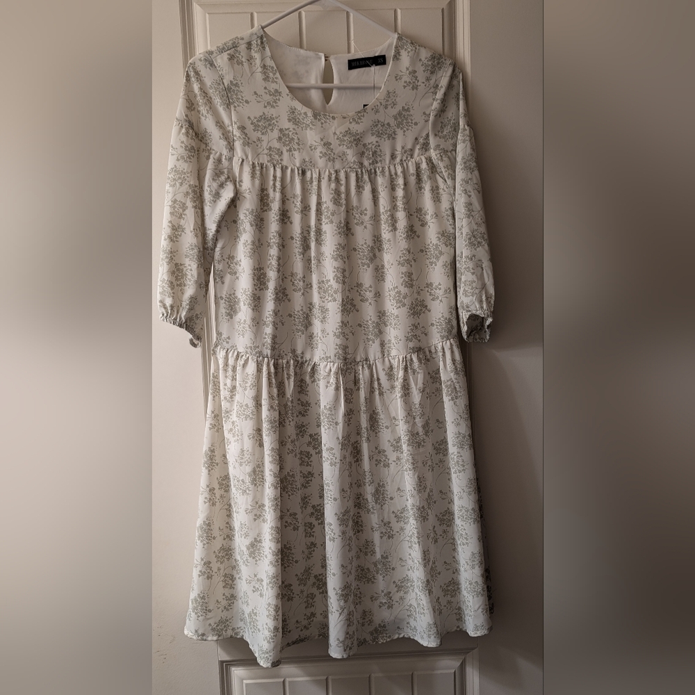 Mikarose Dress Floral XS Green And Cream Spring Tiered Blake Meadow